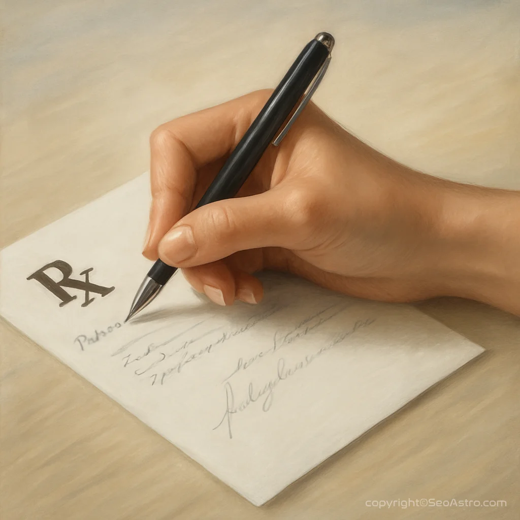 Festmény, egy női kéz ír egy papírra