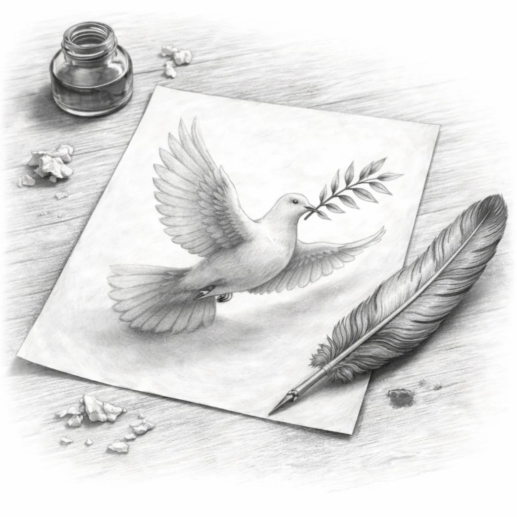 Kép egy galambról, melyet tollal rajzoltak - ceruzarajz